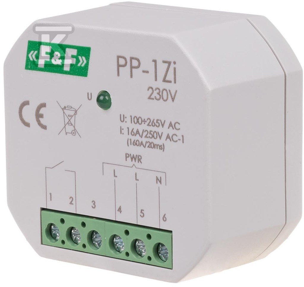 Przekaźnik elektromagnetyczny, 1Z 16A, montaż podtynkowy, U=100-265V AC, styk: 1Z 16A (160A/20ms) PP-1Zi PP-1ZI-230V - obrazek 2