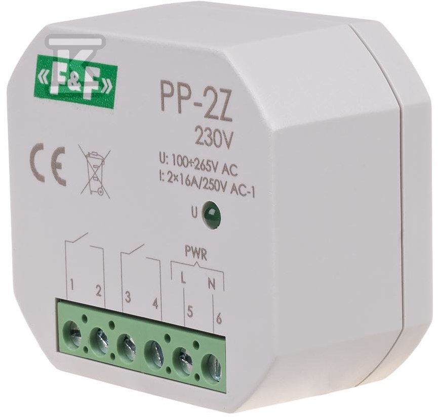 Przekaźnik elektromagnetyczny, 2Z 16A, montaż podtynkowy, w obudowie PDT,U=100-265V AC, styk: 2Z 16A, PP-2Z 230V PP-2Z-230V - obrazek 2