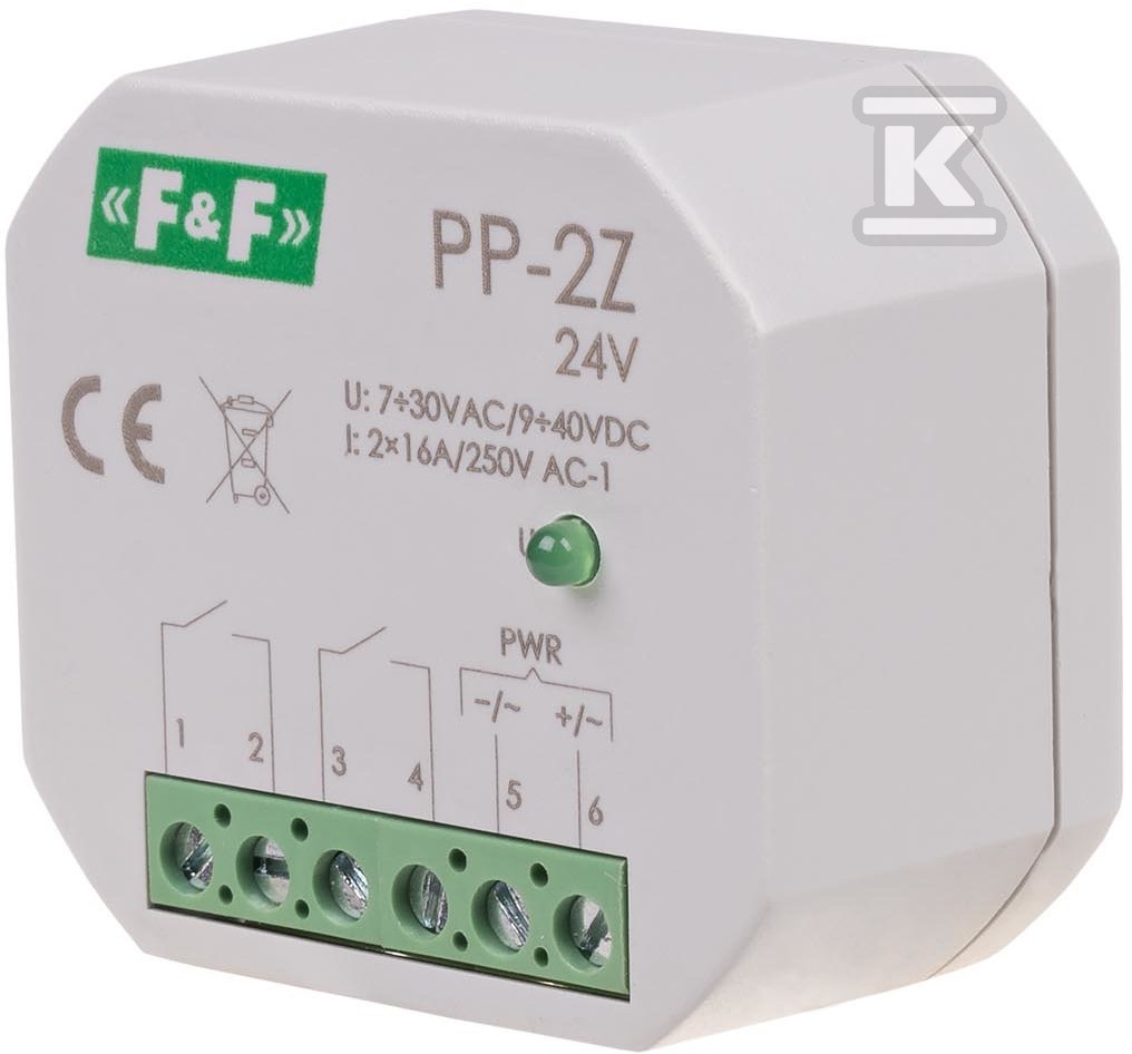 Przekaźnik elektromagnetyczny, 2Z 16A, montaż podtynkowy,w obud.PDT,U=7÷30VAC / 9÷40VDC, PP-2Z 24V PP-2Z-24V - obrazek 2