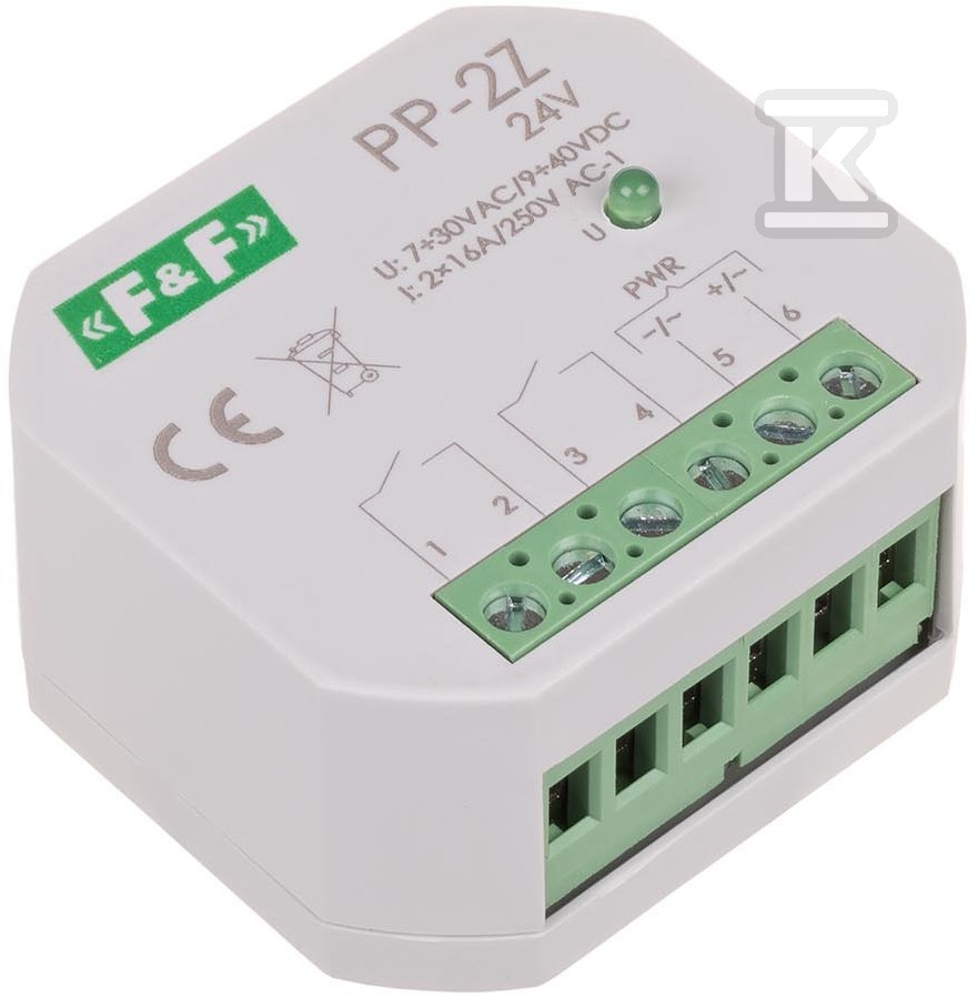 Przekaźnik elektromagnetyczny, 2Z 16A, montaż podtynkowy,w obud.PDT,U=7÷30VAC / 9÷40VDC, PP-2Z 24V PP-2Z-24V - obrazek 3
