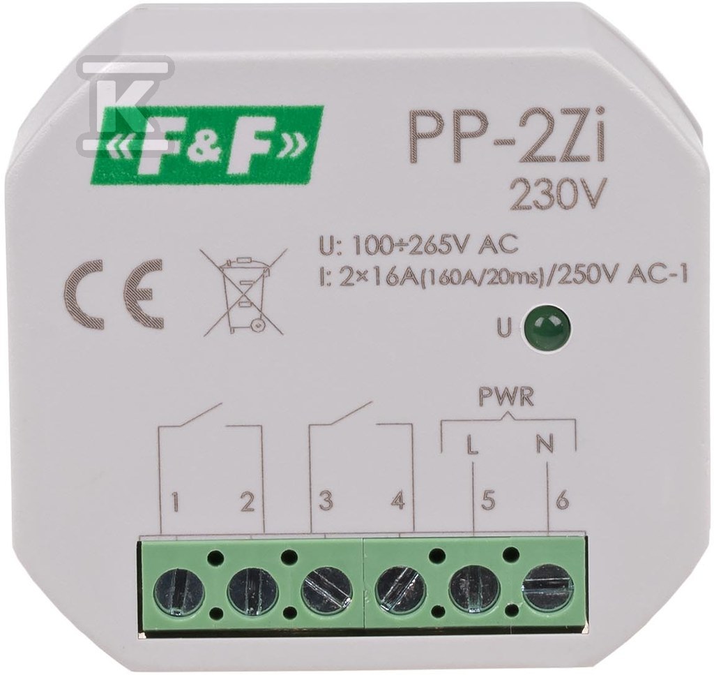 Przekaźnik elektromagnetyczny, 2Z 16A, montowany podtynkowo PP-2Z-LED-230V - obrazek 1