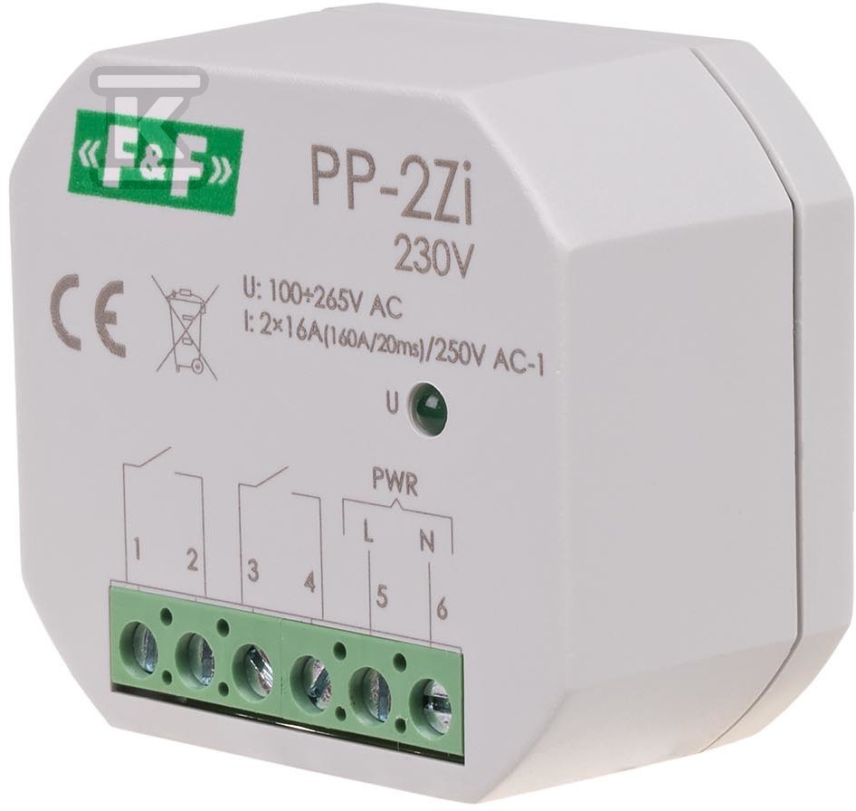 Przekaźnik elektromagnetyczny, 2Z 16A, montowany podtynkowo PP-2Z-LED-230V - obrazek 3