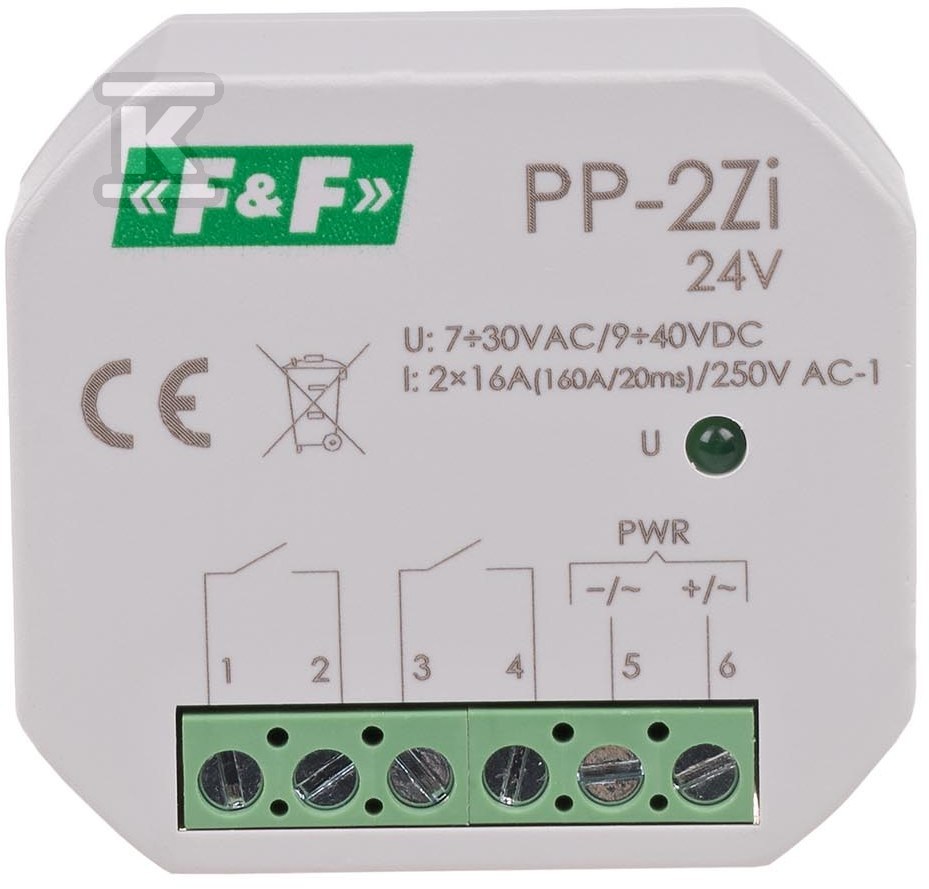 Przekaźnik elektromagnetyczny, 2Z 16A, montowany podtynkowo PP-2Z-LED-24V - obrazek 1