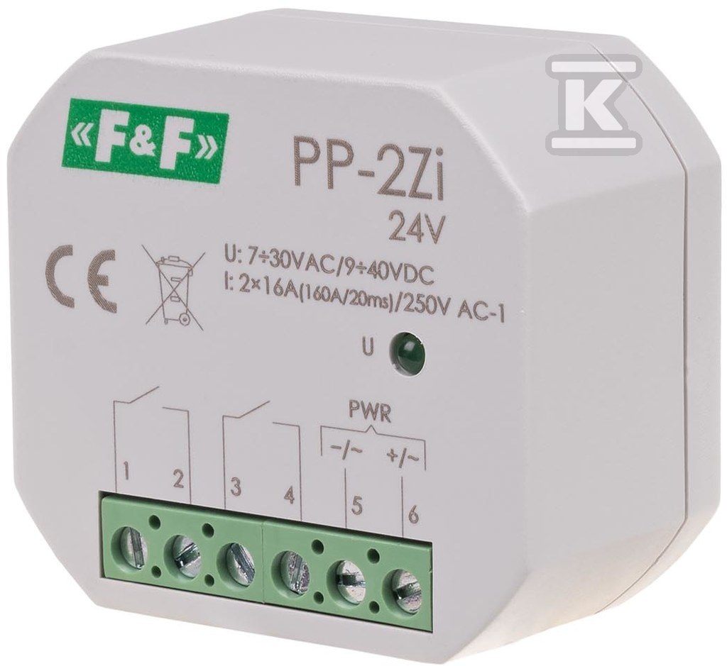 Przekaźnik elektromagnetyczny, 2Z 16A, montowany podtynkowo PP-2Z-LED-24V - obrazek 2