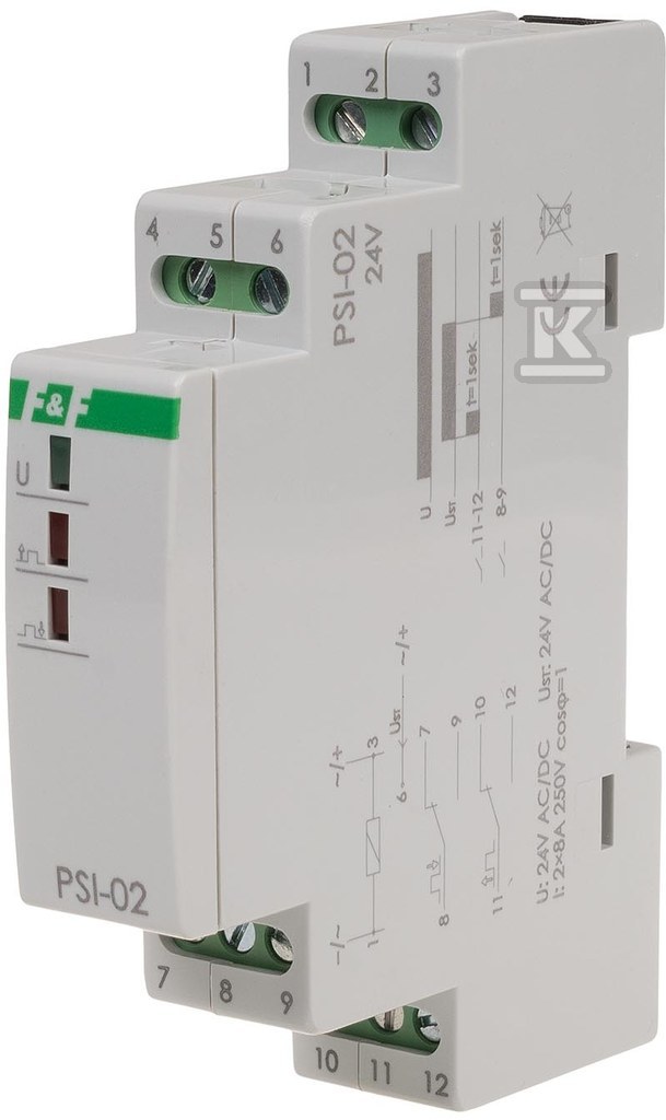 Przetwornik sygnału PSI-02, 24VAC/DC, 2x8A, 1 moduł PSI-02-24V - obrazek 2