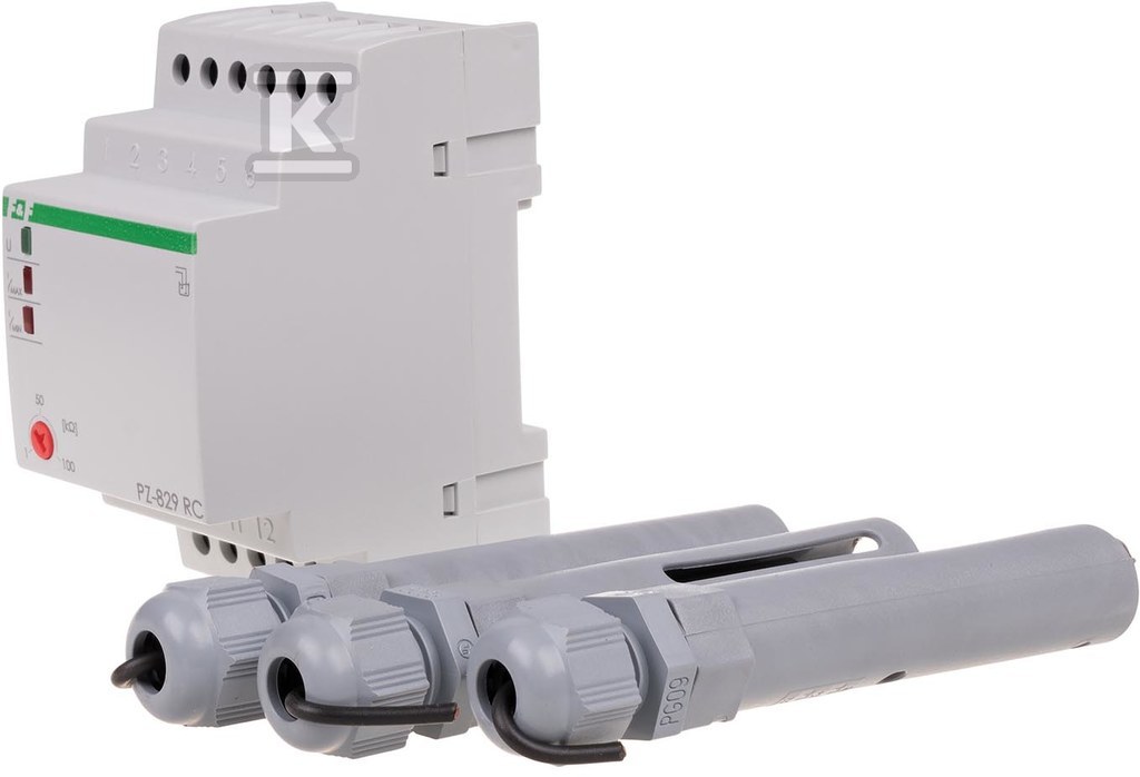 Przekaźnik kontroli poziomu cieczy PZ-829 RC dwustanowy, z regulacją czułości, z sondami PZ2 (3szt.), styki 2x1P, I=2x16A, 3 moduły PZ-829RC - obrazek 2
