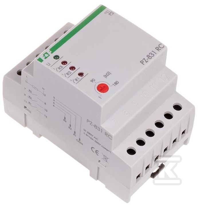Przekaźnik kontroli poziomu cieczy PZ-831 RC B trójstanowy Un=230V~ Io<16A montaż na szynie TH-35 PZ-831RC-B - obrazek 2