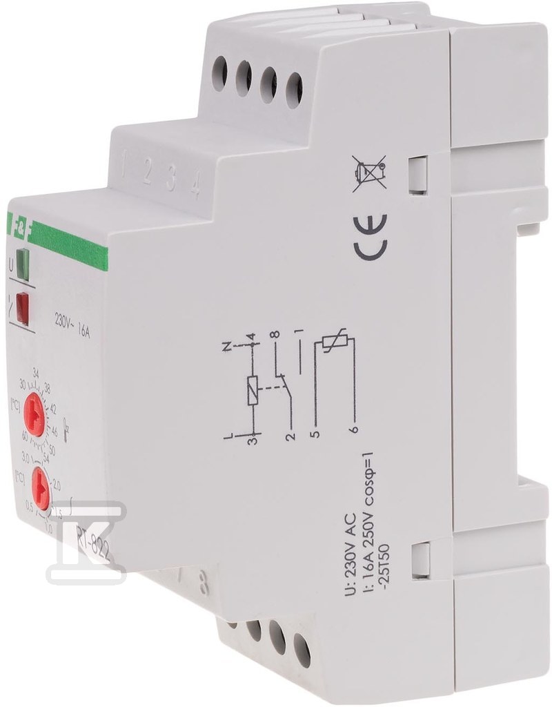 Regulator temperatury RT-822 z sondą w kmpl. zakres regulacji temp.: 30÷60°C, styki: 1P, I=16A, 2 moduły - obrazek 2