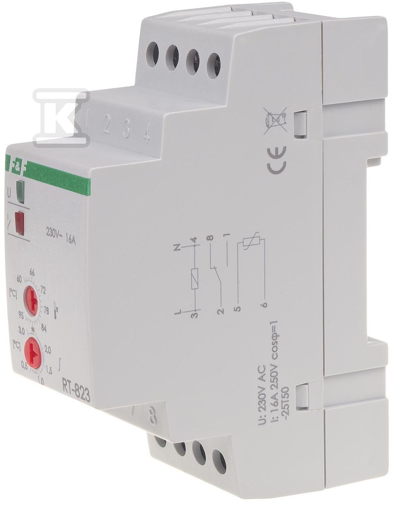 Regulator teperatury RT-823 z sondą w kmpl. zakres regulacji temp.: 60÷95°C, styki: 1P , I=16A, 2 moduły - obrazek 2