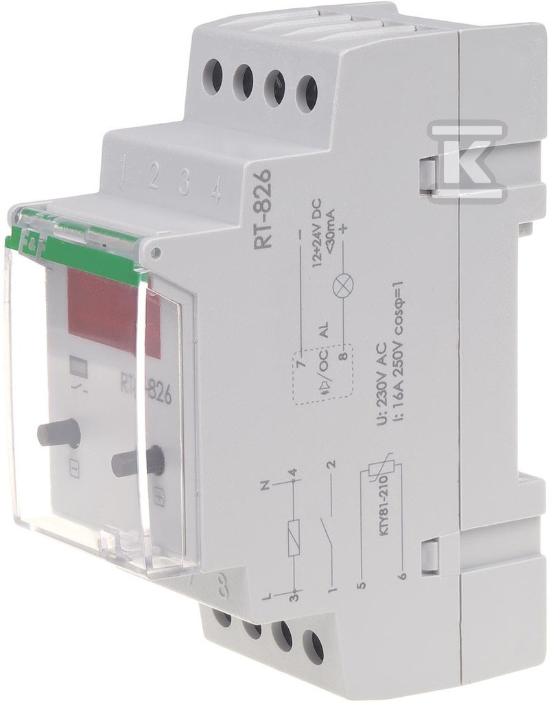 Regulator temperatury bez sondy, cyfrowy, zakres regulacji temp.: -25÷130°C, styk: 1Z, I=16A, 2 moduły RT-826 - obrazek 2