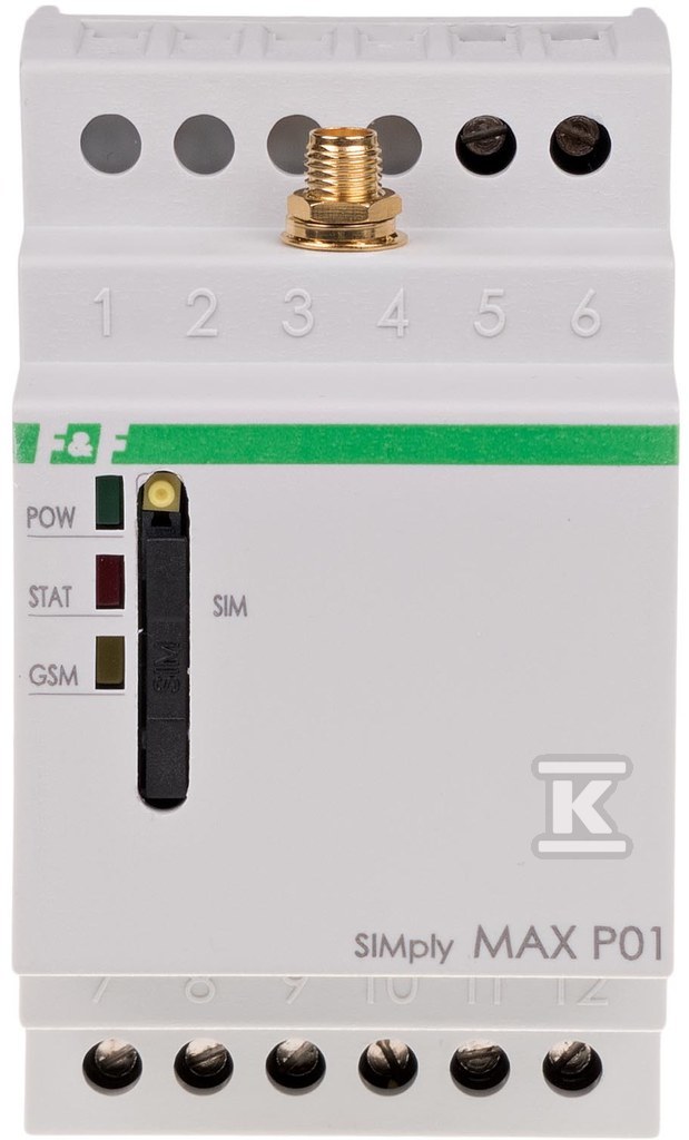 Przekaźnik zdalnego sterowania GSM (SMS), 2xWY, 2xWE, załącz/wyłącz/powiadom zasilanie 230V AC styki 1NO/NC montaż na szynie DIN, SIMplyMAX-P01 SIMPLYMAX-P01 - obrazek 1
