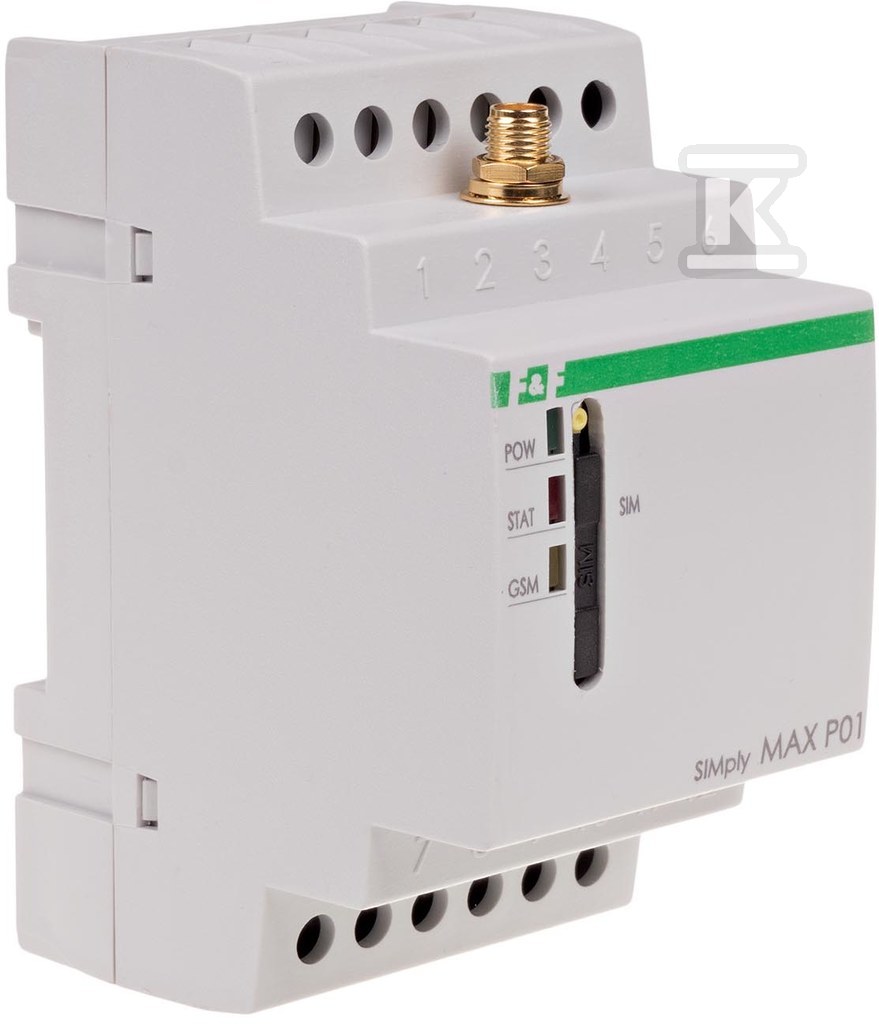 Przekaźnik zdalnego sterowania GSM (SMS), 2xWY, 2xWE, załącz/wyłącz/powiadom zasilanie 230V AC styki 1NO/NC montaż na szynie DIN, SIMplyMAX-P01 SIMPLYMAX-P01 - obrazek 3