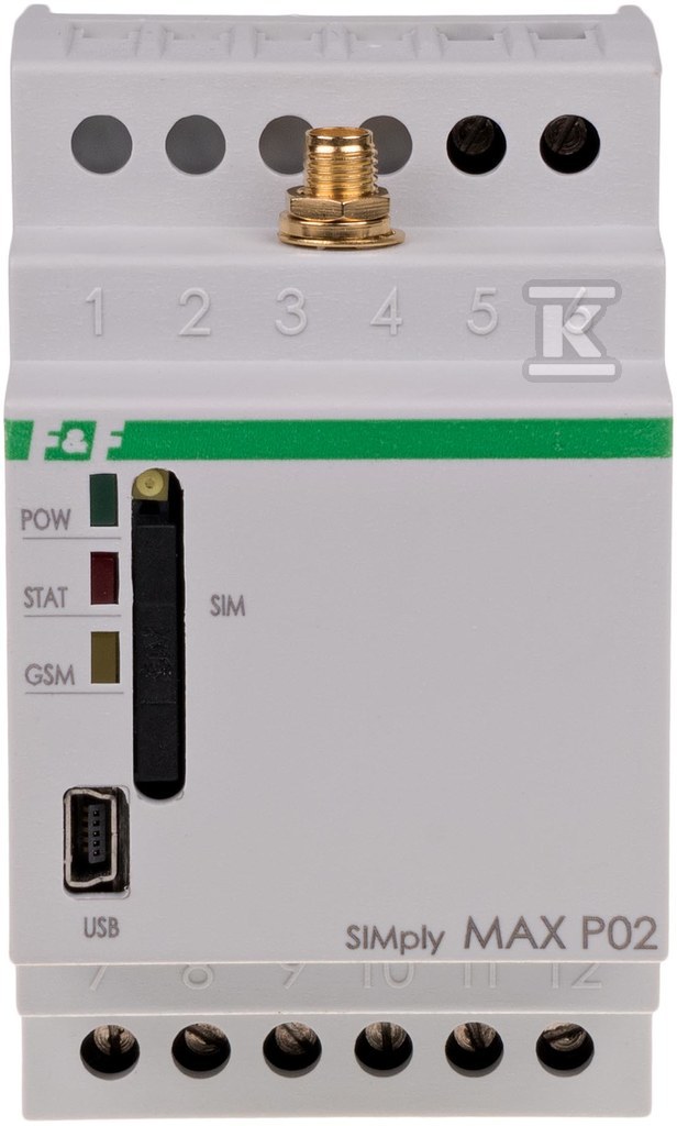 Przekaźnik zdalnego sterowania GSM (CLIP), 2xWY, 2xWE, sterowanie bramą zasilanie 230V AC styki 1NO montaż na szynie DIN, SIMplyMAX-P02 SIMPLYMAX-P02 - obrazek 1