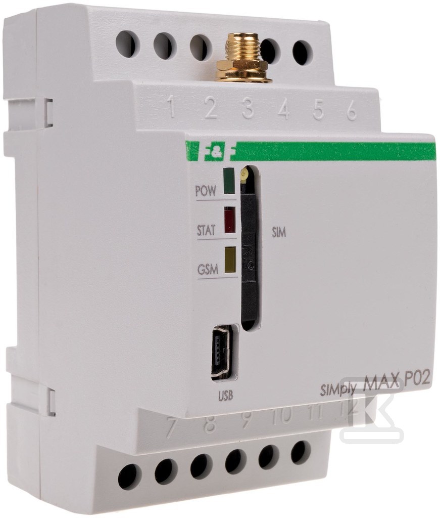 Przekaźnik zdalnego sterowania GSM (CLIP), 2xWY, 2xWE, sterowanie bramą zasilanie 230V AC styki 1NO montaż na szynie DIN, SIMplyMAX-P02 SIMPLYMAX-P02 - obrazek 3