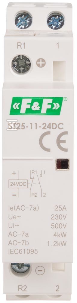 Stycznik modułowy 25A, 1NO+1NC, napięcie cewki 24 V DC, montaż na szynie, ST25-11-24DC