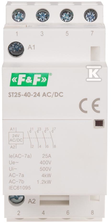 Stycznik modułowy 25A, 4NO, napięcie cewki 24 VAC/DC, montaż na szynie, ST25-40-24ACDC - obrazek 1