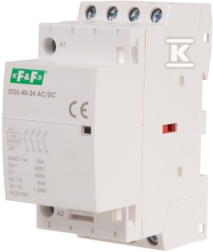 Stycznik modułowy 25A, 4NO, napięcie cewki 24 VAC/DC, montaż na szynie, ST25-40-24ACDC - obrazek 3