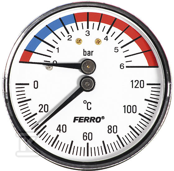 Termomanometr 63 mm 1/2 cala axialny 0-6 bar, 0-120°C TM63A