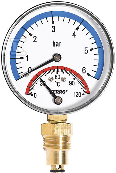 Termomanometr 80 mm 1/2 cala radialny 0-6 bar, 0-120°C TM80R - obrazek 1