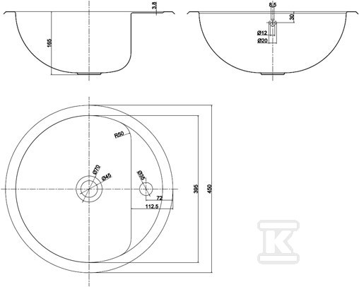 Umywalka okrągła z otworem na baterię stal szlachetna matowa WB55 - obrazek 3