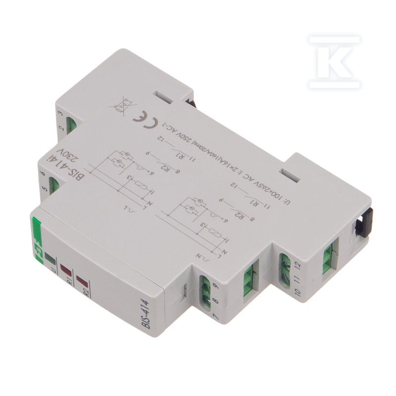 Przekaźnik bistabilny, sekwencyjny, na szynę DIN, z przekaźnikiem inrush 160A/20ms BIS-414-LED - obrazek 2