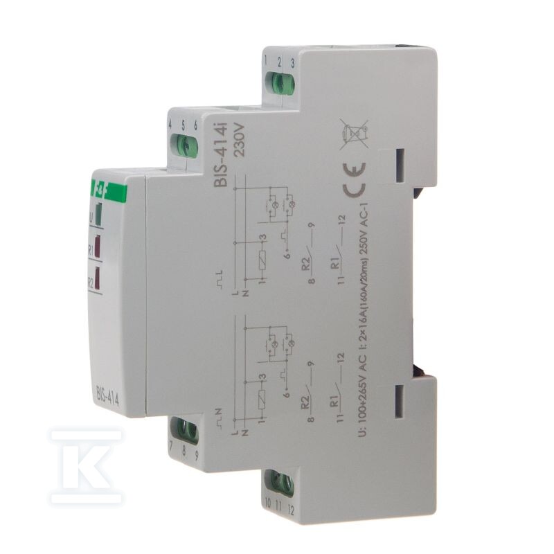 Przekaźnik bistabilny, sekwencyjny, na szynę DIN, z przekaźnikiem inrush 160A/20ms BIS-414-LED - obrazek 3