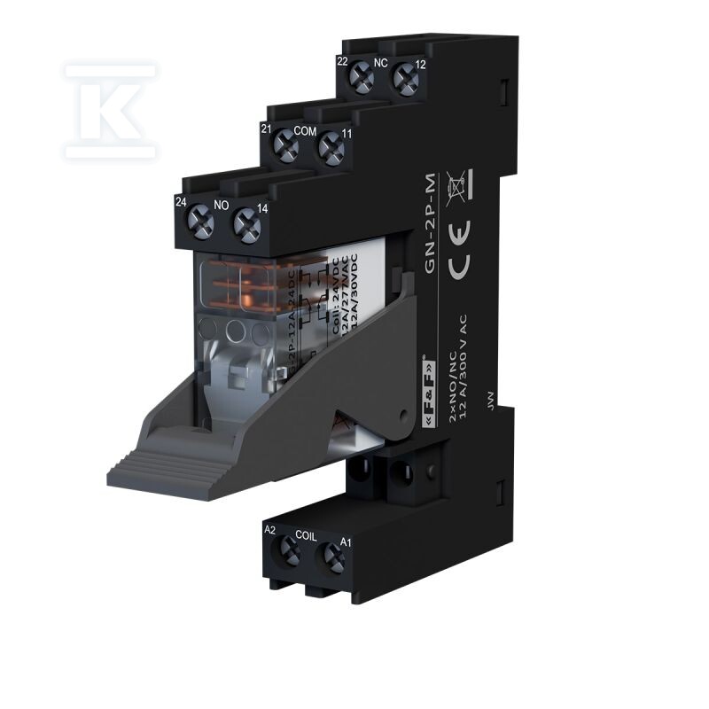 Przekaźnik interfejsowy PG-2P-12A-24DC + gniazdo przekaźnikowe GN-2P-M + obejma wyrzutnikowa K-GN-2P + moduł przeciwprzepięciowy LED GN-LV-24 DTA882 - obrazek 2