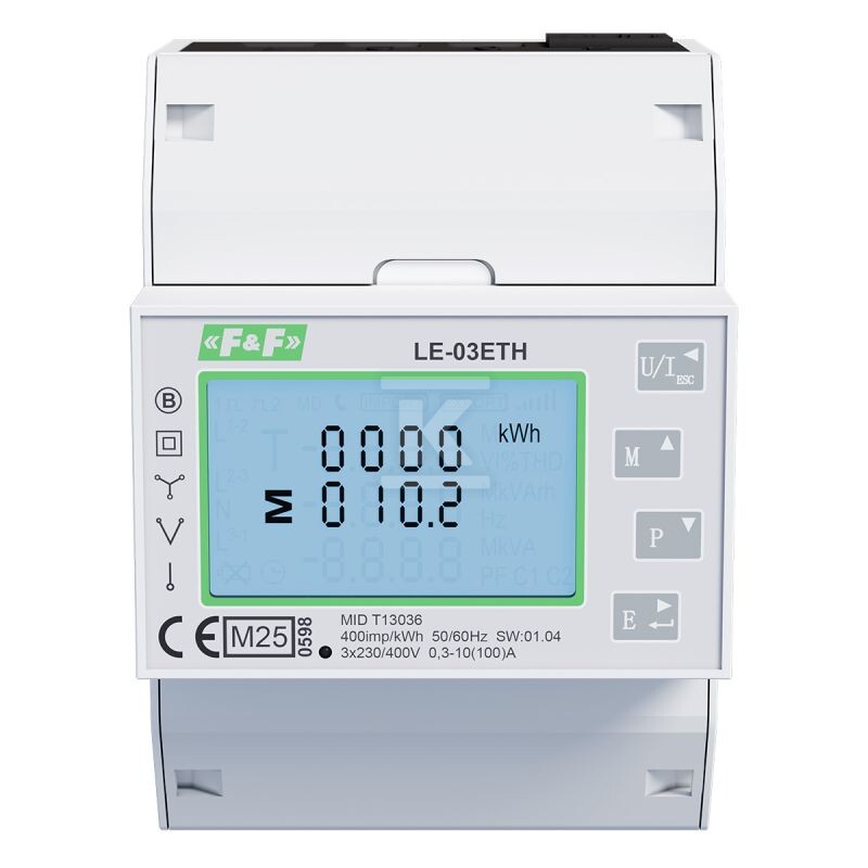 Trójfazowy licznik, pomiar bezpośredni 100A, komunikacja Modbus TCP, MID LE-03ETH - obrazek 1