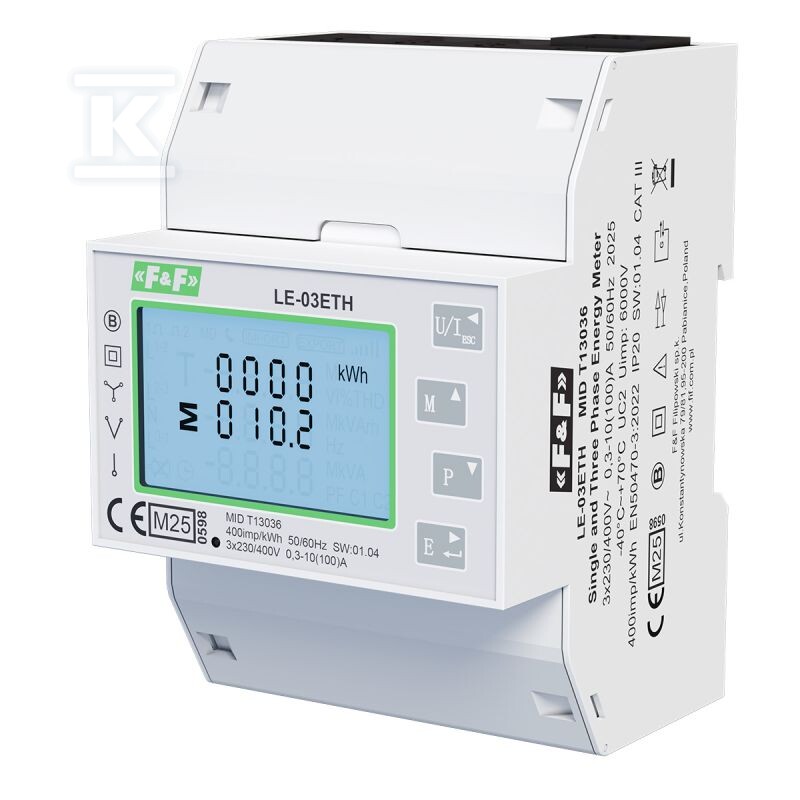 Trójfazowy licznik, pomiar bezpośredni 100A, komunikacja Modbus TCP, MID LE-03ETH - obrazek 3