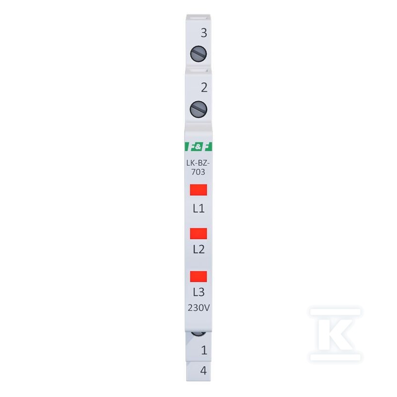 Lampka kontrolna zasilania z zabezpieczeniem LK-BZ-703R 1/3S 3X230V 3xLED CZERWONA - obrazek 2