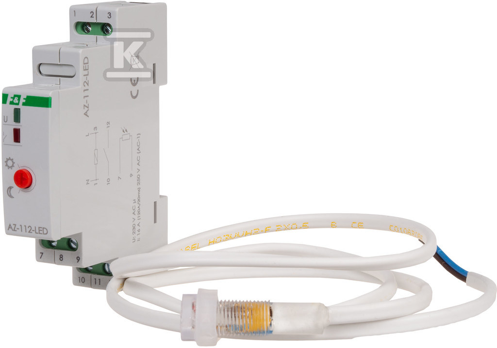 Automat zmierzchowy AZ-112-LED z zewnętrzną sondą, przekaźnik InRush16 A (160 A/20 ms)