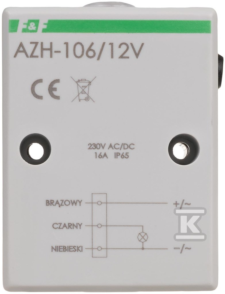 Automat zmierzchowy z wewnętrznym czujnikiem światłoczułym AZH-106 Un=12V AC/DC I=16A obudowa hermetyczna przewód przyłączeniowy 0,8m - wykonanie specjalne AZH-106-12V - obrazek 1