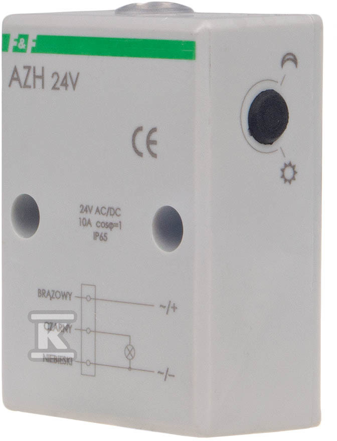 Automat zmierzchowy AZH-24V Un=24V AC/DC, I=10A, obudowa hermetyczna, przewód przyłączeniowy 0,8m