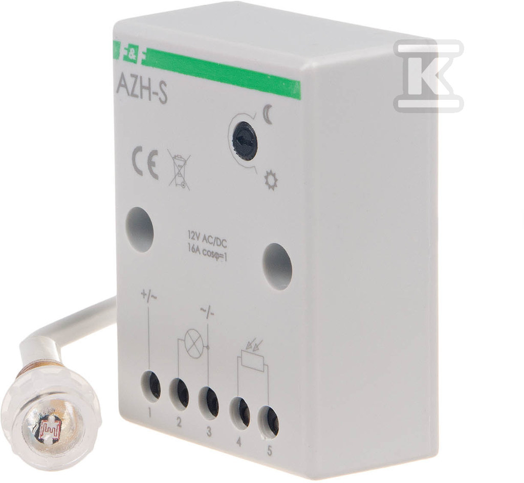 Automat zmierzchowy z zewnętrzną sondą hermetyczną AZH-S - wykonanie specjalne Un=12V~ Io<16A z sondą hermetyczną montaż natablicowy AZH-S-12V - obrazek 1