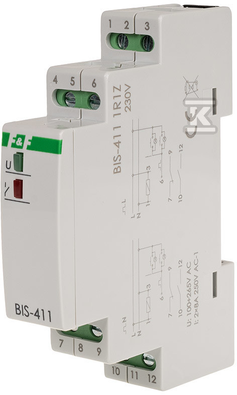 Przekanik bistabilny 230v 1r+1z, montaż na szynie din BIS-411-1R1Z - obrazek 1