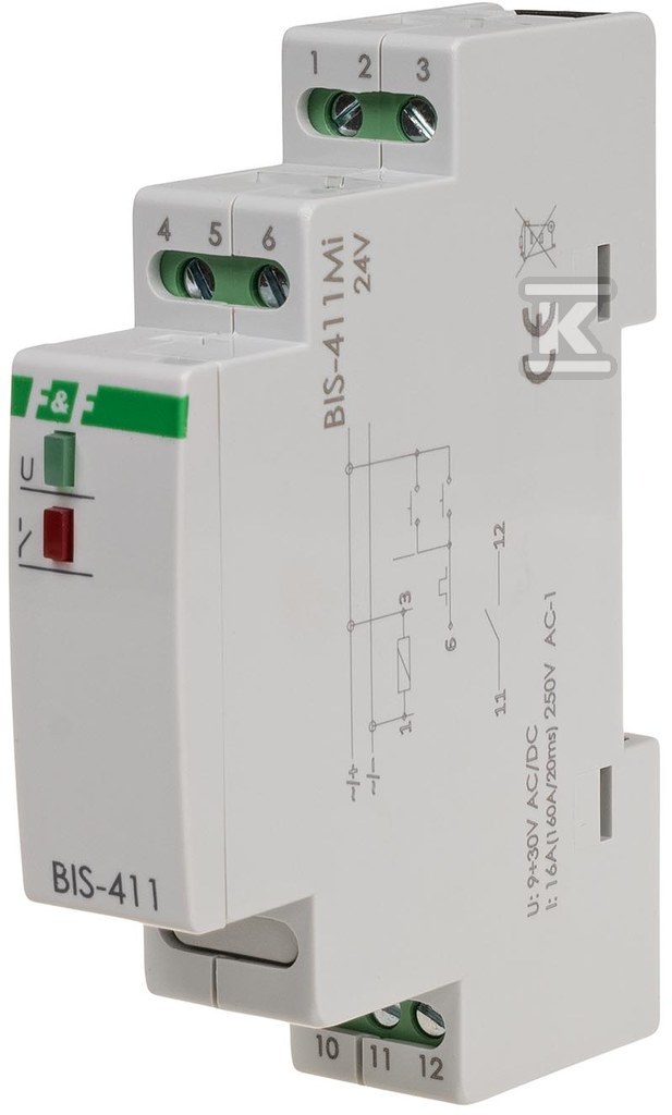 Przekaźnik bistabilny z pamięcią 9÷30 v ac/dc, montaż na szynie din, z przekaźnikiem inrush 160a/20ms BIS-411M-LED-24V - obrazek 1