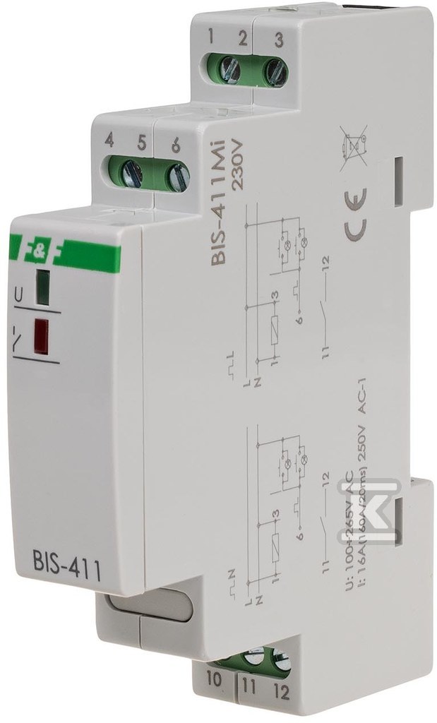 Przekaźnik bistabilny z pamięcią, montaż na szynie din, 230v, z przekaźnikiem inrush 160a/20ms BIS-411M-LED - obrazek 1