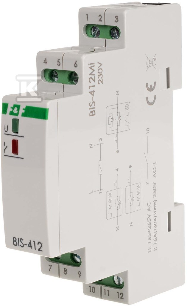 Przekaźnik bistabilny grupowy z pamięcią, na szynę din, 230v, z przekaźnikiem inrush 160a/20ms BIS-412M-LED - obrazek 1