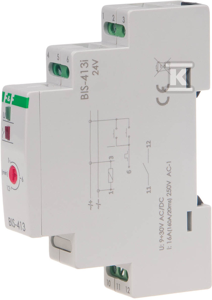 Przekaźnik bistabilny z wyłącznikiem czasowym 9÷30 v ac/dc, na szynę din, z przekaźnikiem inrush 160a/20ms BIS-413-LED-24V - obrazek 1