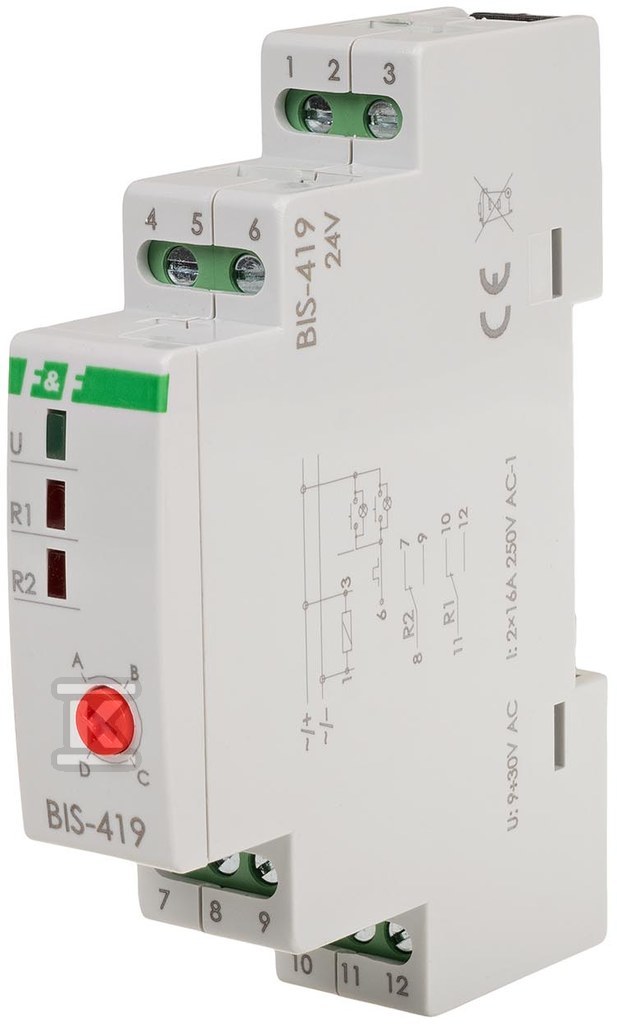 Przekaźnik bistabilny 24V, 4 funkcyjny, DIN, dwa obwody sterowania, BIS-419-24V - obrazek 1