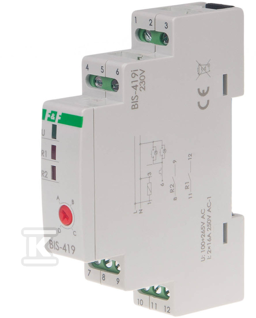 Przekaźnik bistabilny, 4 funkcyjny, din, dwa obwody sterowania, z przekaźnikiem inrush 160a/20ms BIS-419-LED - obrazek 1