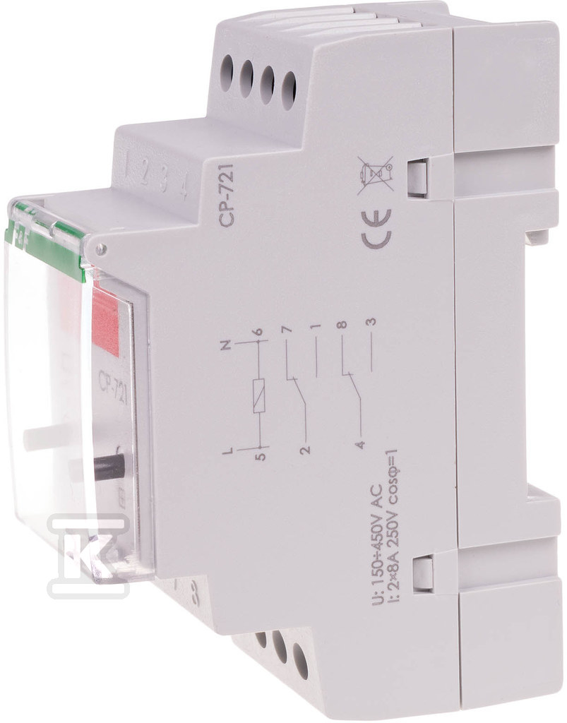 Przekaźnik napięciowy CP-721 z wyświetlaczem, programowalny programowalny jednofazowy Un=450V+N Imax=30A 2 moduły - obrazek 1