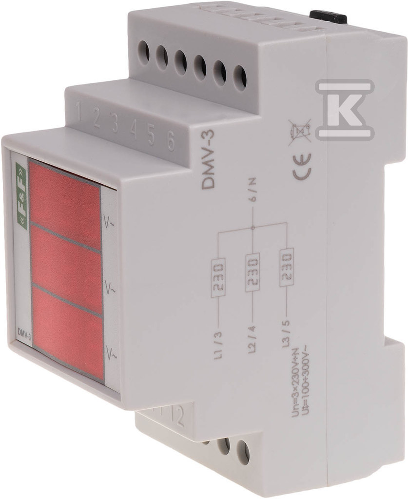 Cyfrowy wskaźnik napięcia DMV-3, trójfazowy, zakres wskazań 100÷300V, 3 moduły