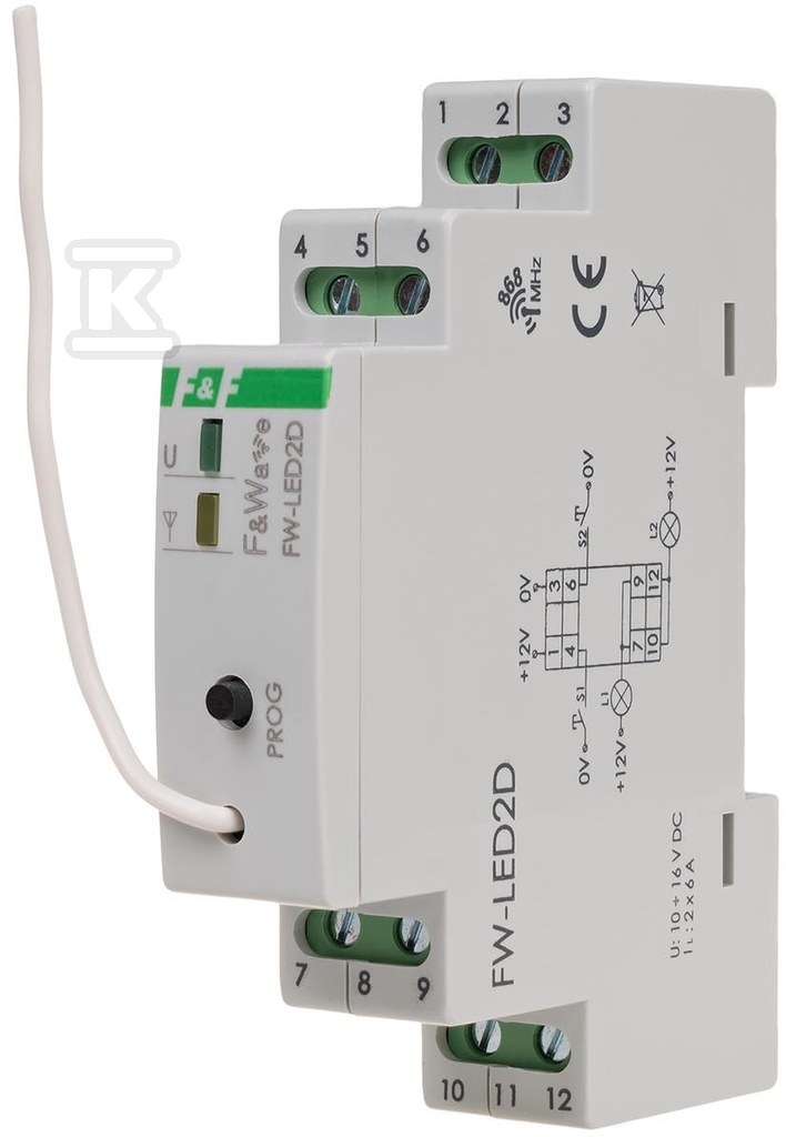 Radiowy dwukanałowy sterownik LED 12V - montaż DIN 10÷16V DC FW-LED2D - obrazek 1