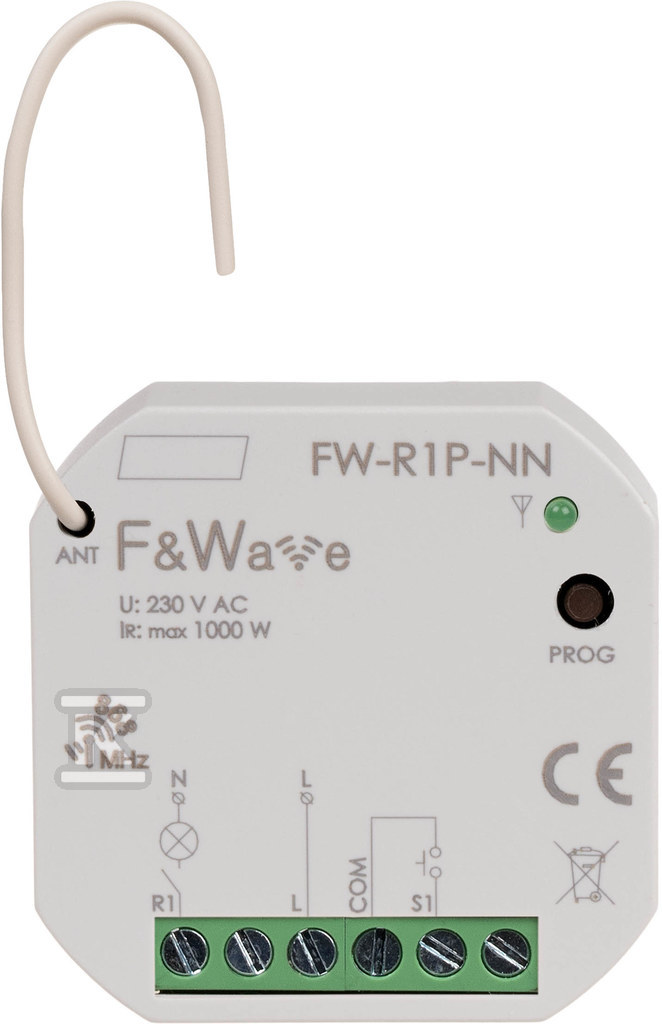 Radiowy pojedynczy przekaźnik wielofunkcyjny, do instalacji bez przewodu neutralnego FW-R1P-NN - obrazek 1