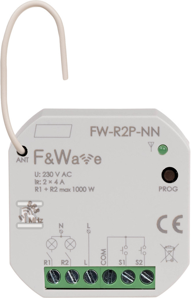 Radiowy podwójny przekaźnik wielofunkcyjny, do instalacji bez przewodu neutralnego FW-R2P-NN - obrazek 1