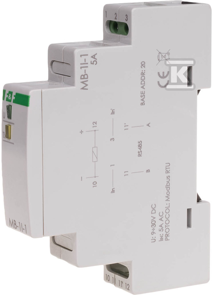 Przetwornik pomiaru natężenia prądu, jednofazowy, z wyjściem modbus rtu MAX-MB-1I-1-5A - obrazek 1