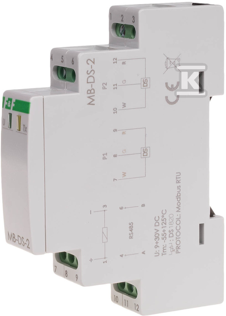 Przetwornik pomiaru temperatury z wyjściem modbus rtu, dla ds x2, bez sondy MAX-MB-DS-2 - obrazek 1