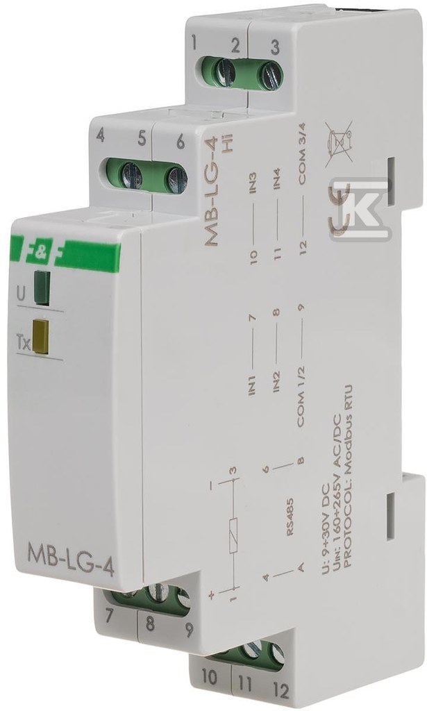 Licznik czasu pracy z wyjściem modbus rtu, 4-kanałowy, 1 moduł MAX-MB-LG-4HI - obrazek 1