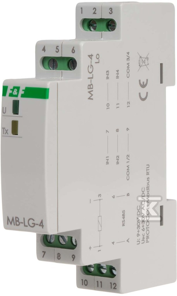 Licznik czasu pracy z wyjściem modbus rtu, 4-kanałowy, 1 moduł MAX-MB-LG-4LO - obrazek 1